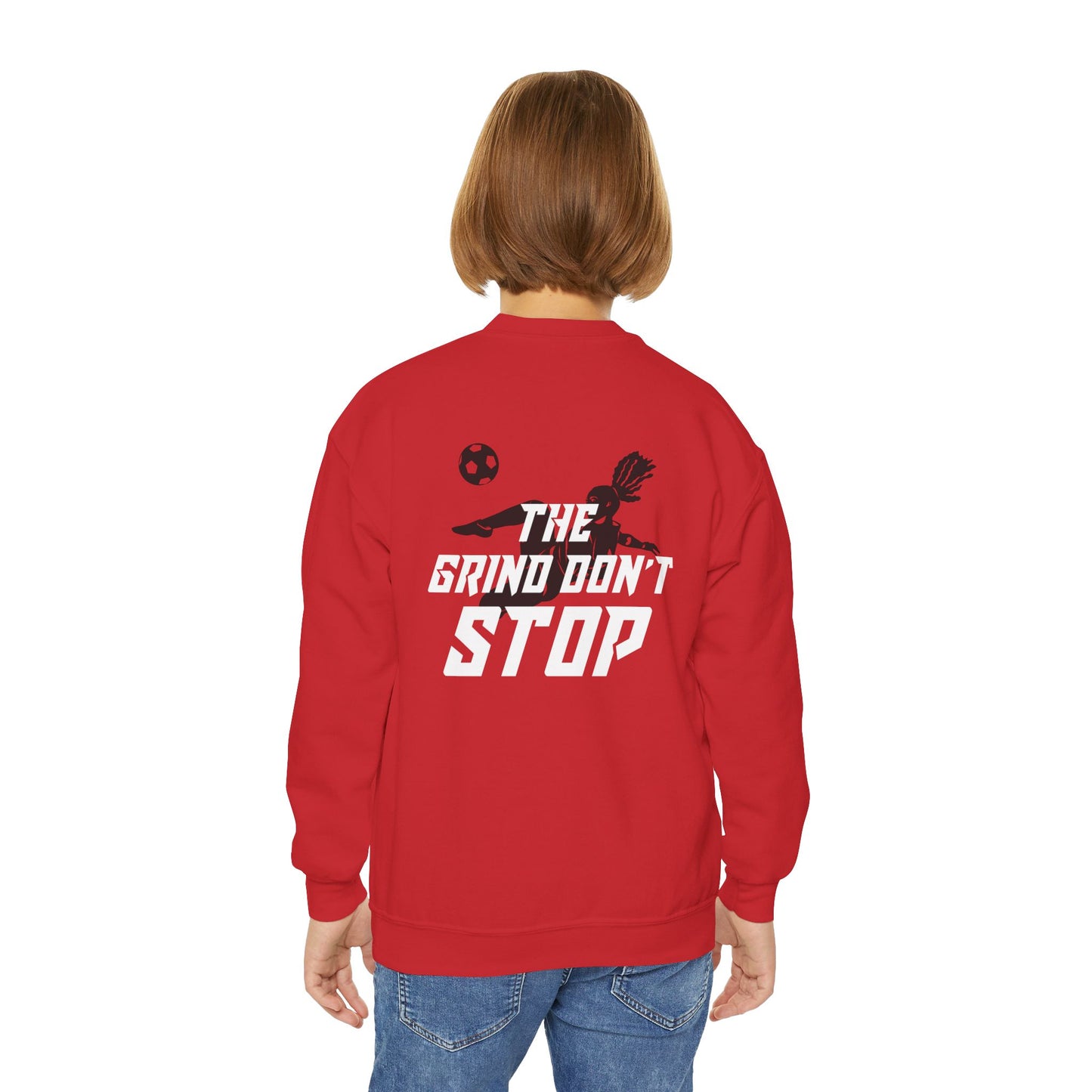Youth Crewneck Sweatshirt - "The Grind Don't Stop" Soccer Team Pullover