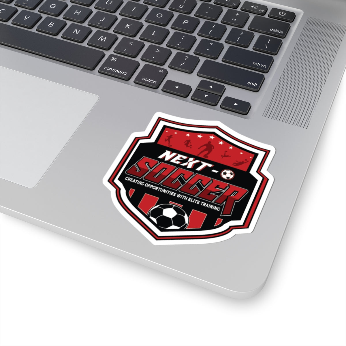 Next Soccer Shield Sticker — Red Soccer Club Logo Kiss-Cut Sticker